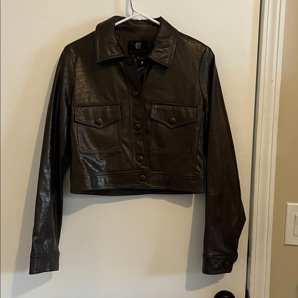 House of Harlow 1960 Dark Brown Croc-Embossed vegan Leather Jacket